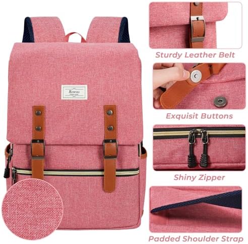 Ronyes Vintage Laptop Backpack for Women and Men, 15.6 inch Red Backpack with USB Charging Port for College and Work