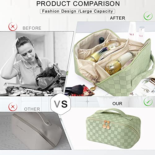 TOPALL Trousse de Toilette Femme pour Voyage et Maquillage, Grande Capacité et Durable, Trousse Toilette XL en Cuir pour