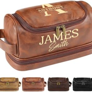 Personalized Leather Toiletry Bag for Men Traveling Gifts
Engraved Name Leather Toiletry Bag for Men Father's Day Gifts