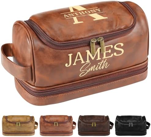 Personalized Leather Toiletry Bag for Men Traveling Gifts
Engraved Name Leather Toiletry Bag for Men Father's Day Gifts
