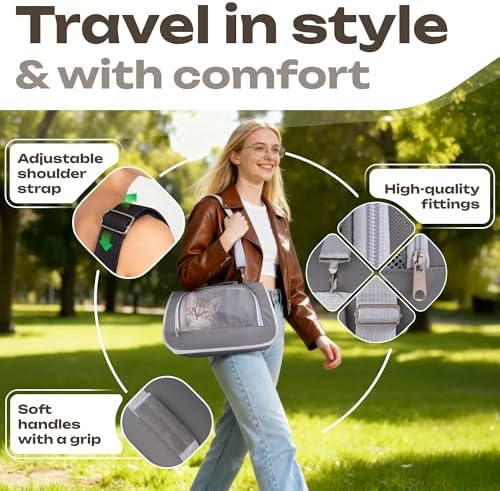 Airline Approved Small Pet Carrier for Cats and Rabbits, Lightweight & Ventilated Dog Carrier, Soft-Sided & Foldable (Up