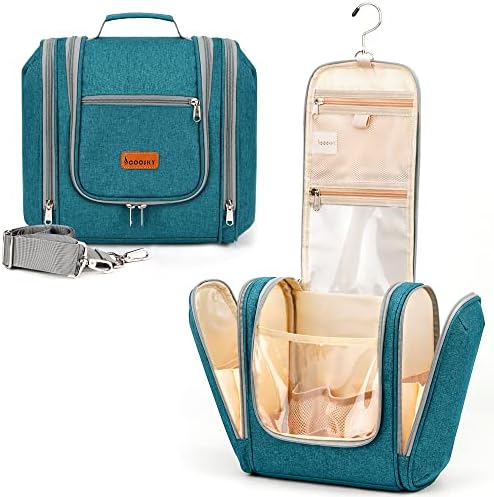 Water-resistant Travel Hanging Toiletry Bag for Women and Men, 6 Organizer Compartments, Holds Full Size Bottles, Black