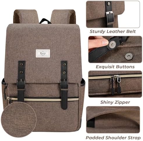 Ronyes Vintage Laptop Backpack for Women and Men, 15.6 inch Red Backpack with USB Charging Port for College and Work