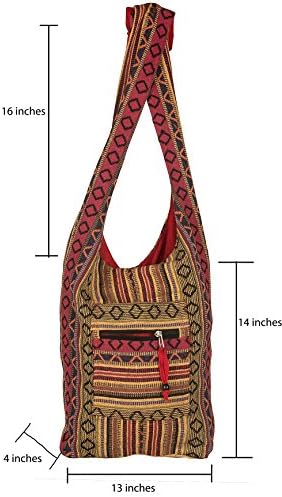 Tribe Azure Fair Trade Red Hobo Messenger Shoulder Bag Large Roomy Versatile Travel and Camping Bag