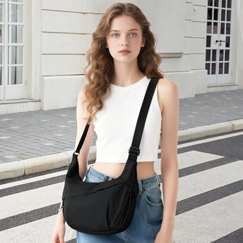 FFEDAYUN Crescent Bags for Women Casual Shoulder Handbags Multi-Pocket Lightweight Crossbody Purse Nylox Nylon Hobo Slin