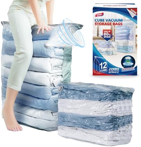 TAILI Jumbo Cube Vacuum Storage Bags 4 Pack, Extra Large (31x40x15 Inch) for Clothing and Bedding, Space Saving Closet O