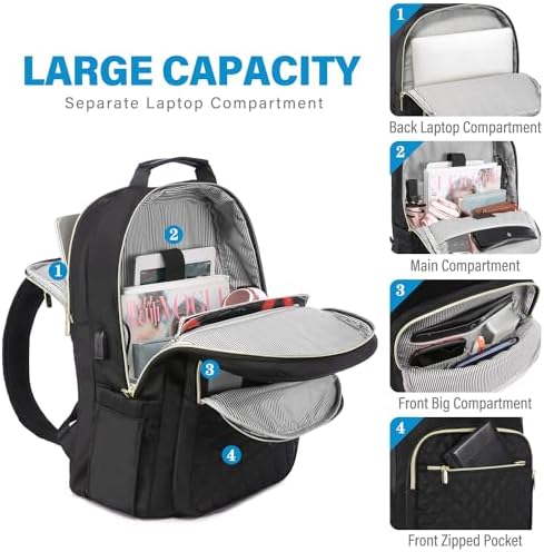 Laptop Backpack Purse for Women Work Travel Black OEKO-TEX STANDARD 100 Laptop Backpack Purse for Women College Black Qu