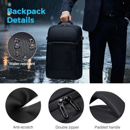 Men's Travel Backpack, 17.3 Inches Business Laptop, Water-Resistant, Carry on Airline Approved, USB Charger Port, 18x14x