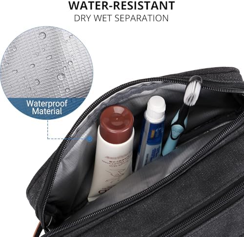 WITZMAN Classic Black A8001 Men's Water-Resistant Travel Dopp Kit Bag