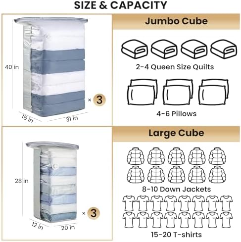 TAILI Jumbo Cube Vacuum Storage Bags 4 Pack, Extra Large (31x40x15 Inch) for Clothing and Bedding, Space Saving Closet O
