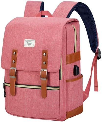 Ronyes Vintage Laptop Backpack for Women and Men, 15.6 inch Red Backpack with USB Charging Port for College and Work