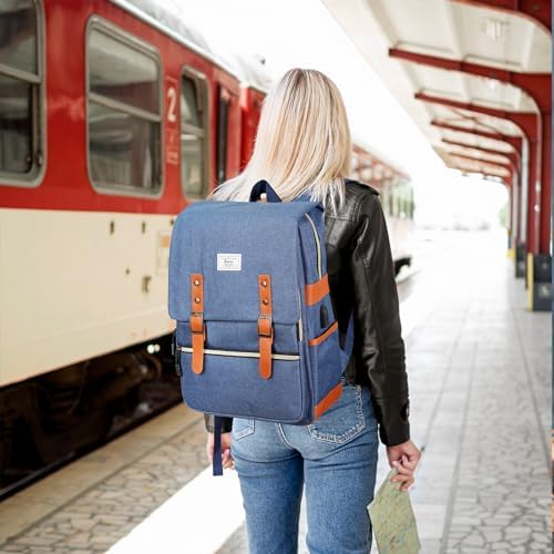 Ronyes Vintage Laptop Backpack for Women and Men, 15.6 inch Red Backpack with USB Charging Port for College and Work