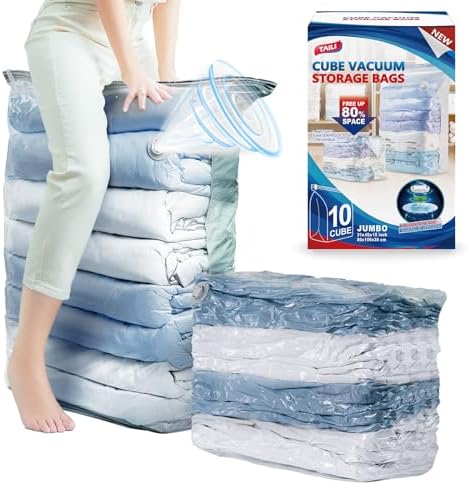 TAILI Jumbo Cube Vacuum Storage Bags 4 Pack, Extra Large (31x40x15 Inch) for Clothing and Bedding, Space Saving Closet O