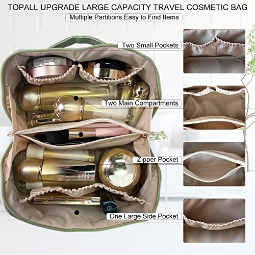 TOPALL Trousse de Toilette Femme pour Voyage et Maquillage, Grande Capacité et Durable, Trousse Toilette XL en Cuir pour