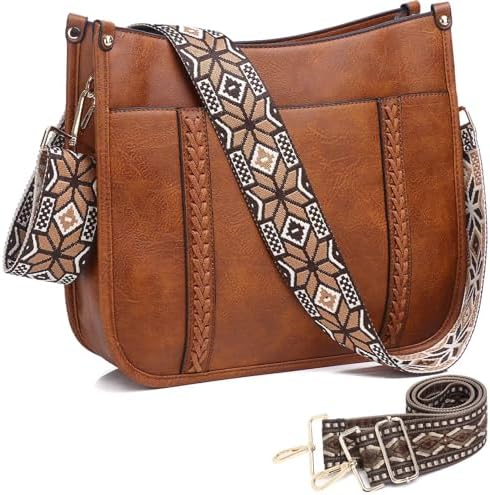 AUYOCO Vegan Leather Crossbody Bags for Women Handbag with Guitar Strap Zipped Pockets AUYOCO Vegan Leather Crossbody