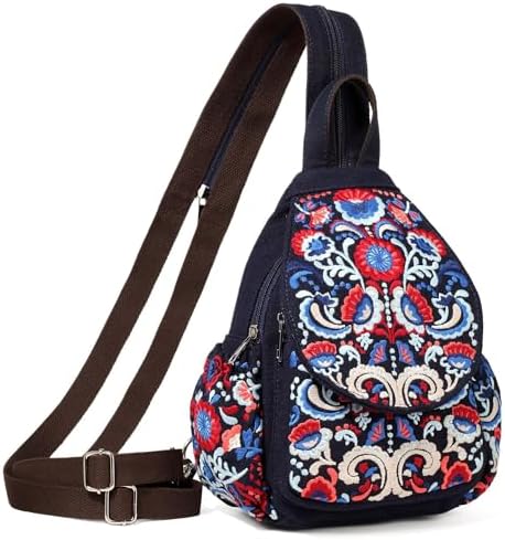 SILKAREA Embroidered Boho Small Sling Bag for Women Travel (Blue) SILKAREA Embroidered Boho Small Sling Bag for Women Ch
