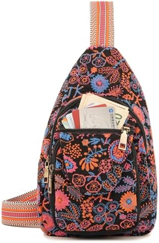 SILKAREA Embroidered Boho Small Sling Bag for Women Travel (Blue) SILKAREA Embroidered Boho Small Sling Bag for Women Ch