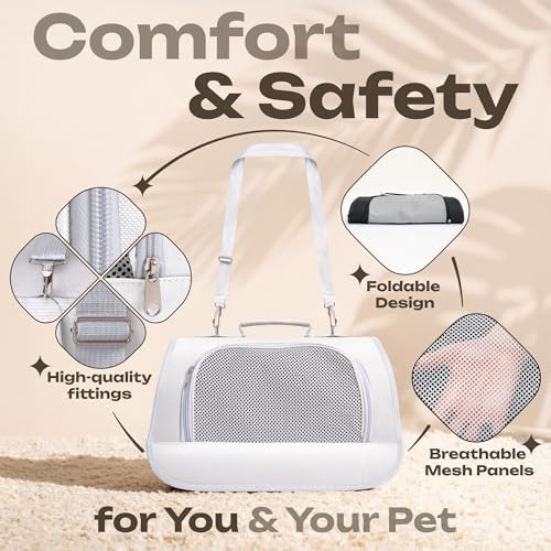 Airline Approved Small Pet Carrier for Cats and Rabbits, Lightweight & Ventilated Dog Carrier, Soft-Sided & Foldable (Up