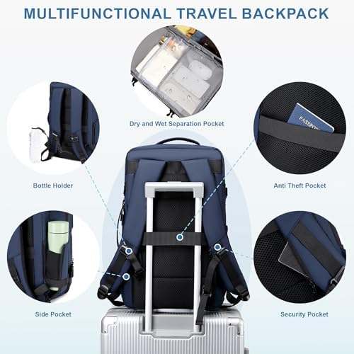 Carry On Travel Backpack 35L-40L Expandable Extra Large Light Daypack for Men and Women (Blue) Travel Backpack 35L-40L
