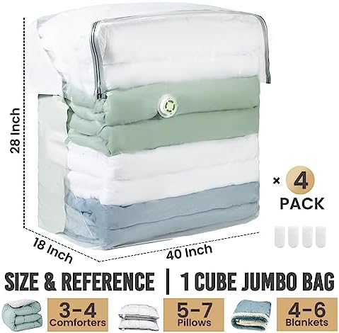 TAILI Jumbo Cube Vacuum Storage Bags 4 Pack, Extra Large (31x40x15 Inch) for Clothing and Bedding, Space Saving Closet O