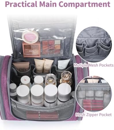 Narwey Large Blue Leaf Hanging Toiletry Bag for Women Travel and Men Cosmetics Organizers