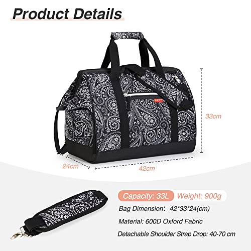 Lekesky Sac de Voyage Boho pour Femmes, Sac de Sport avec Compartiment à Chaussures, Grand Design d'ouverture, 33L(Fleur