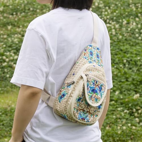 SILKAREA Embroidered Boho Small Sling Bag for Women Travel (Blue) SILKAREA Embroidered Boho Small Sling Bag for Women Ch