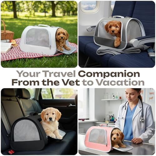 Airline Approved Small Pet Carrier for Cats and Rabbits, Lightweight & Ventilated Dog Carrier, Soft-Sided & Foldable (Up