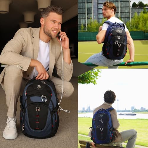 Swissdigital Design Laptop Backpack with USB Charging Port | Men's 15.6 Inches Fit 31L Travel Backpack | Blue/Black | SD