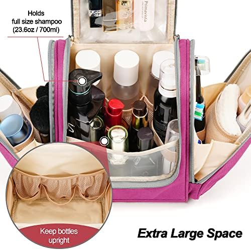 Water-resistant Travel Hanging Toiletry Bag for Women and Men, 6 Organizer Compartments, Holds Full Size Bottles, Black