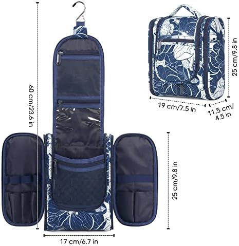 Narwey Large Blue Leaf Hanging Toiletry Bag for Women Travel and Men Cosmetics Organizers