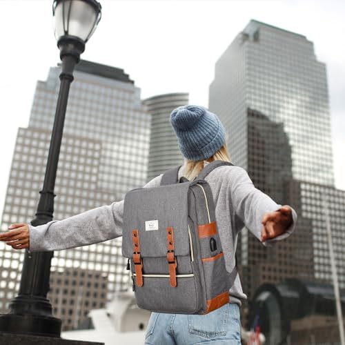 Ronyes Vintage Laptop Backpack for Women and Men, 15.6 inch Red Backpack with USB Charging Port for College and Work