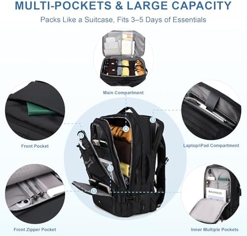 Carry On Travel Backpack 35L-40L Expandable Extra Large Light Daypack for Men and Women (Blue) Travel Backpack 35L-40L