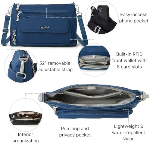 Baggallini Original RFID Protected Lightweight Nylon Zippered Travel Purse for Women ClimatePartner Certified