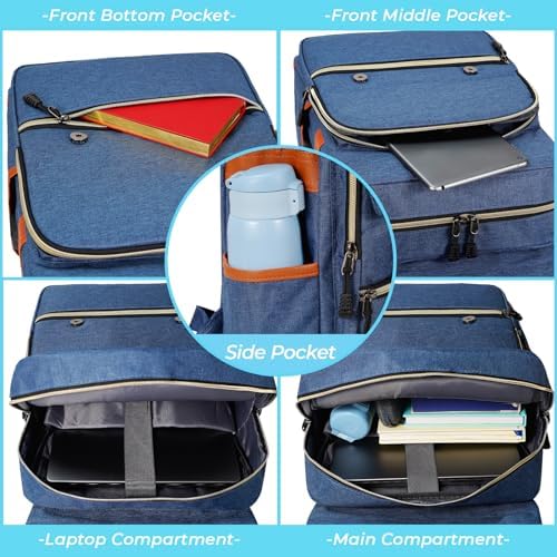 Ronyes Vintage Laptop Backpack for Women and Men, 15.6 inch Red Backpack with USB Charging Port for College and Work