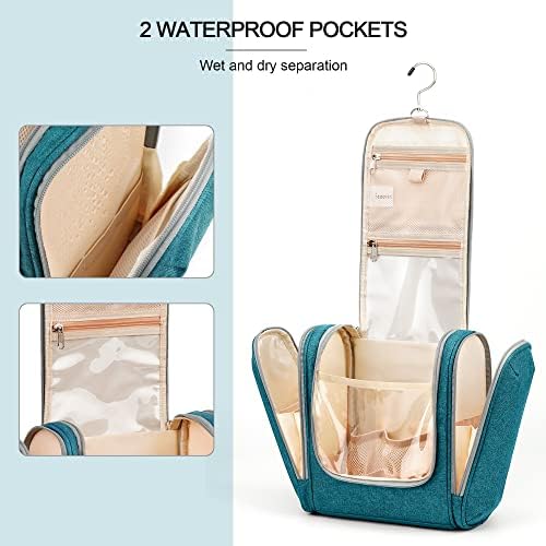 Water-resistant Travel Hanging Toiletry Bag for Women and Men, 6 Organizer Compartments, Holds Full Size Bottles, Black