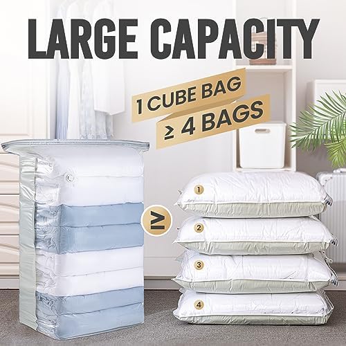 TAILI Jumbo Cube Vacuum Storage Bags 4 Pack, Extra Large (31x40x15 Inch) for Clothing and Bedding, Space Saving Closet O