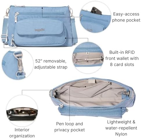 Baggallini Original RFID Protected Lightweight Nylon Zippered Travel Purse for Women ClimatePartner Certified
