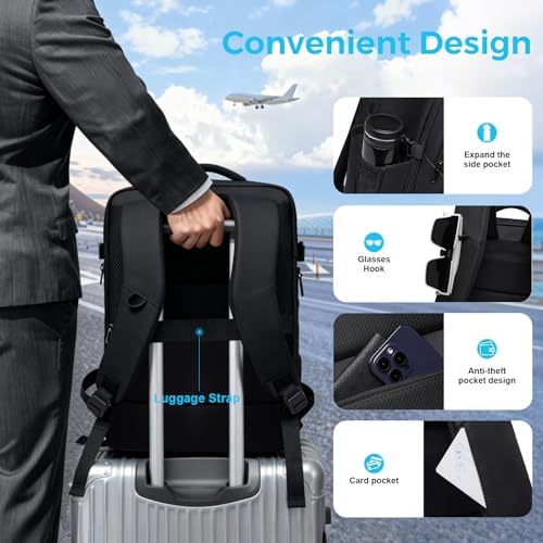 Men's Travel Backpack, 17.3 Inches Business Laptop, Water-Resistant, Carry on Airline Approved, USB Charger Port, 18x14x