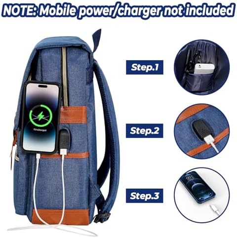 Ronyes Vintage Laptop Backpack for Women and Men, 15.6 inch Red Backpack with USB Charging Port for College and Work