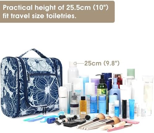 Narwey Large Blue Leaf Hanging Toiletry Bag for Women Travel and Men Cosmetics Organizers