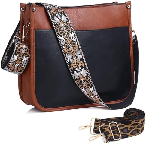 AUYOCO Vegan Leather Crossbody Bags for Women Handbag with Guitar Strap Zipped Pockets AUYOCO Vegan Leather Crossbody