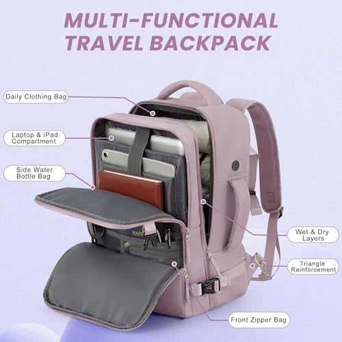 Women's Flight Approved Travel Backpack with USB Charging, Lightweight & Waterproof, Ideal for College, Work and Travel