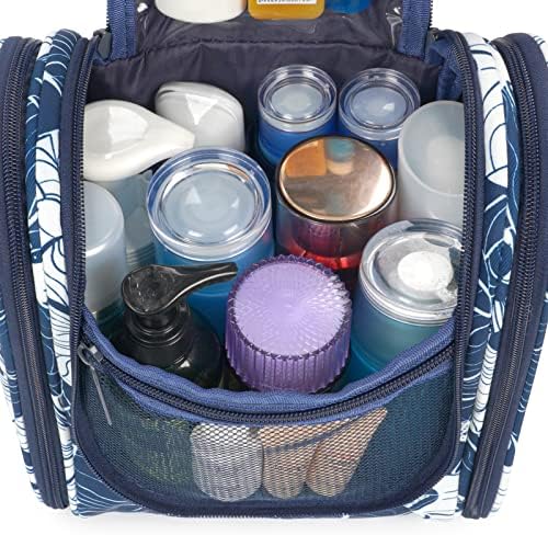 Narwey Large Blue Leaf Hanging Toiletry Bag for Women Travel and Men Cosmetics Organizers