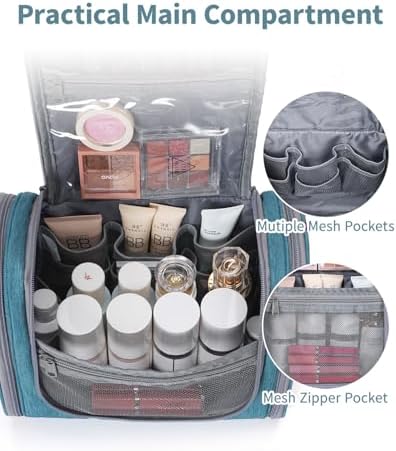 Narwey Large Blue Leaf Hanging Toiletry Bag for Women Travel and Men Cosmetics Organizers