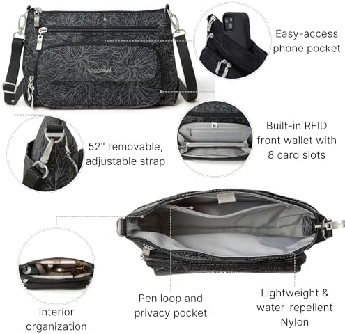 Baggallini Original RFID Protected Lightweight Nylon Zippered Travel Purse for Women ClimatePartner Certified