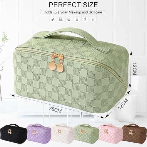 TOPALL Trousse de Toilette Femme pour Voyage et Maquillage, Grande Capacité et Durable, Trousse Toilette XL en Cuir pour