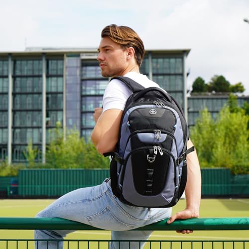 Swissdigital Design Laptop Backpack with USB Charging Port | Men's 15.6 Inches Fit 31L Travel Backpack | Blue/Black | SD