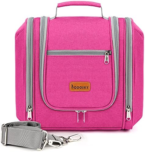 Water-resistant Travel Hanging Toiletry Bag for Women and Men, 6 Organizer Compartments, Holds Full Size Bottles, Black