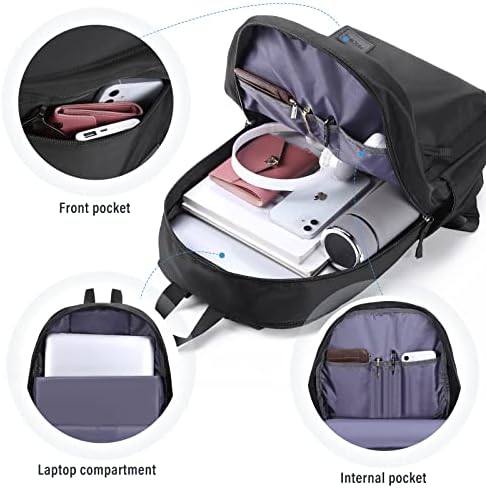 HOMIEE Lightweight Casual Laptop Backpack Black Fits 15.6 Inch Computer Unisex College Work Travel Water-Resistant Cute